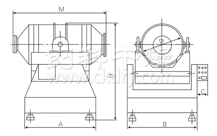 二維運(yùn)動(dòng)混合機(jī)結(jié)構(gòu)示意圖 二維運(yùn)動(dòng)混合機(jī)結(jié)構(gòu)示意圖